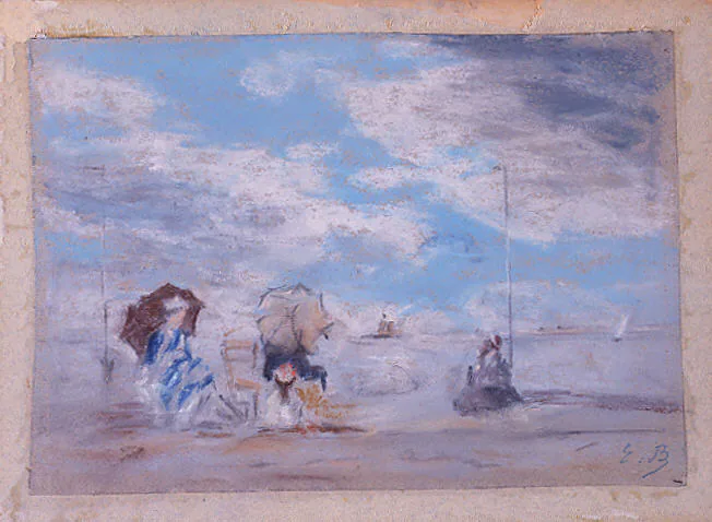 Beach Scene: pastel on gray wove paper mounted on card by Eugène Boudin, ca. 1882–83.