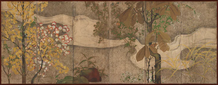 Autumn Trees and Grasses by a Stream: painting by Japan, late 17th–early 18th century.