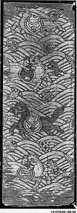Sutra Cover with Horses in Waves: silk satin with supplementary weft patterning in silk by China, 16th century.