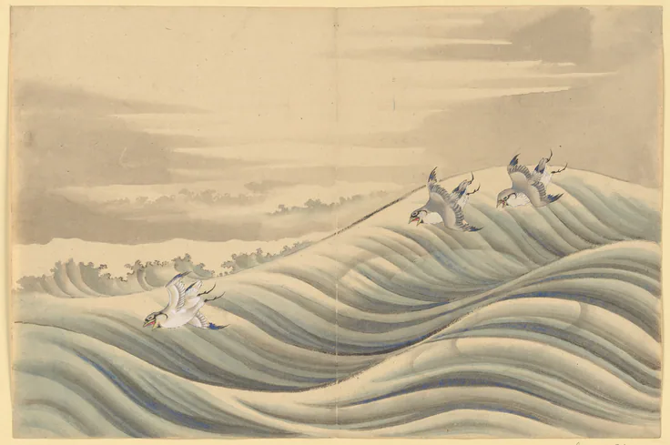 Chidori Birds: ink and color on paper by Katsushika Hokusai, 18th–19th century.