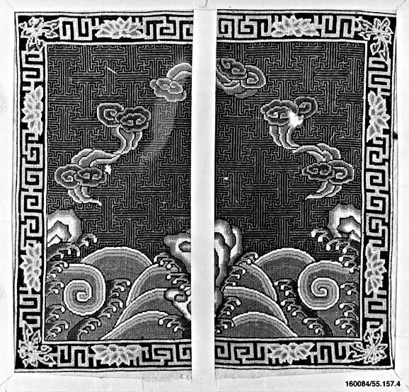 Rank Badge with Waves and Rocks: silk, metallic thread by China, late 19th–early 20th century.
