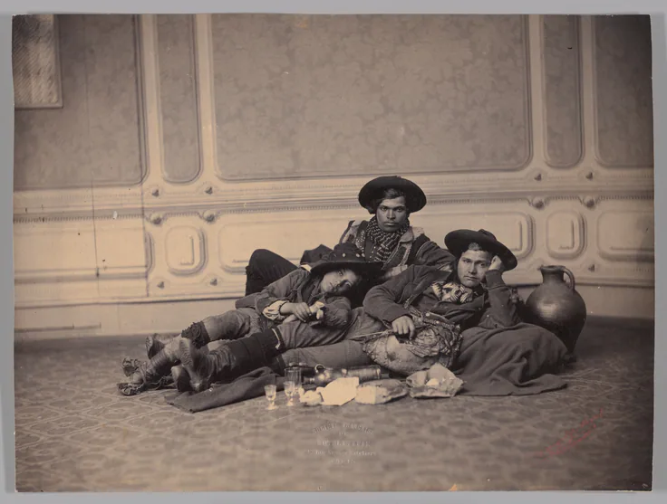 Hirten / Pifferari mit Brotzeit: wothlytype print from glass negative by Jacob Wothly, ca. 1864.