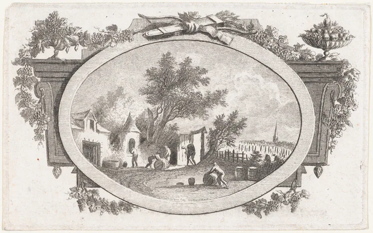 Autumn (Wine Harvest): etching by Charles Michel Campion, 1768.