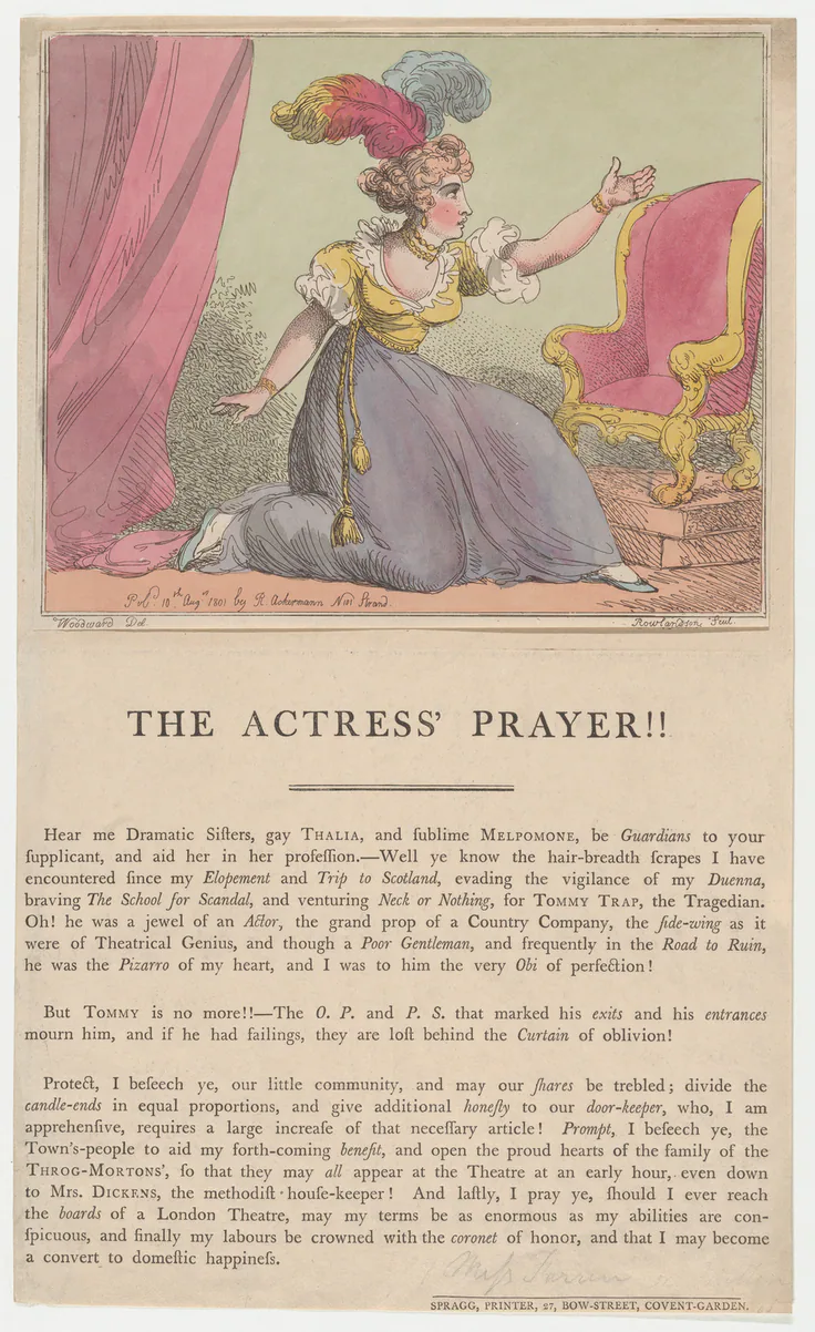 The Actress' Prayer!!: etching by Thomas Rowlandson, August 10, 1801.