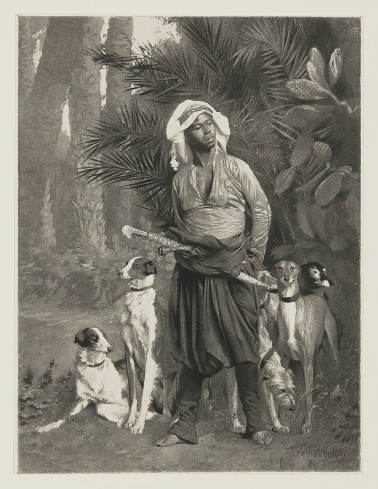 Master of the Hounds: heliogravure by Jean-Léon Gérôme, 1878 or after.