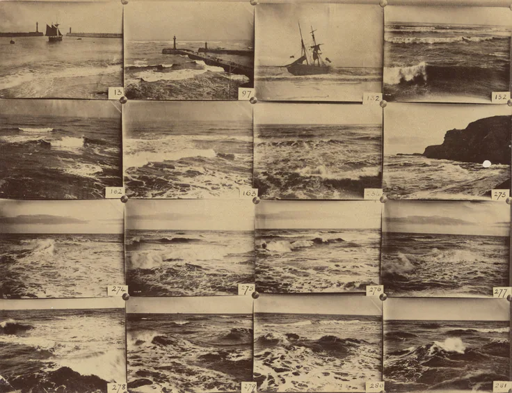 [Display of Whitby Seascape Photographs]: albumen silver print by Frank M. Sutcliffe, ca. 1888.