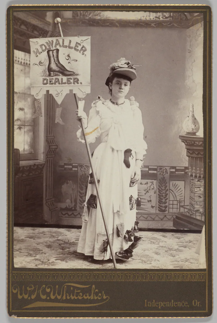 [Merchants' Carnival Portrait: H. D. Waller Boot Dealer, Independence, Oregon]: albumen silver print by William H. Whiteaker, 1880s–1890s.