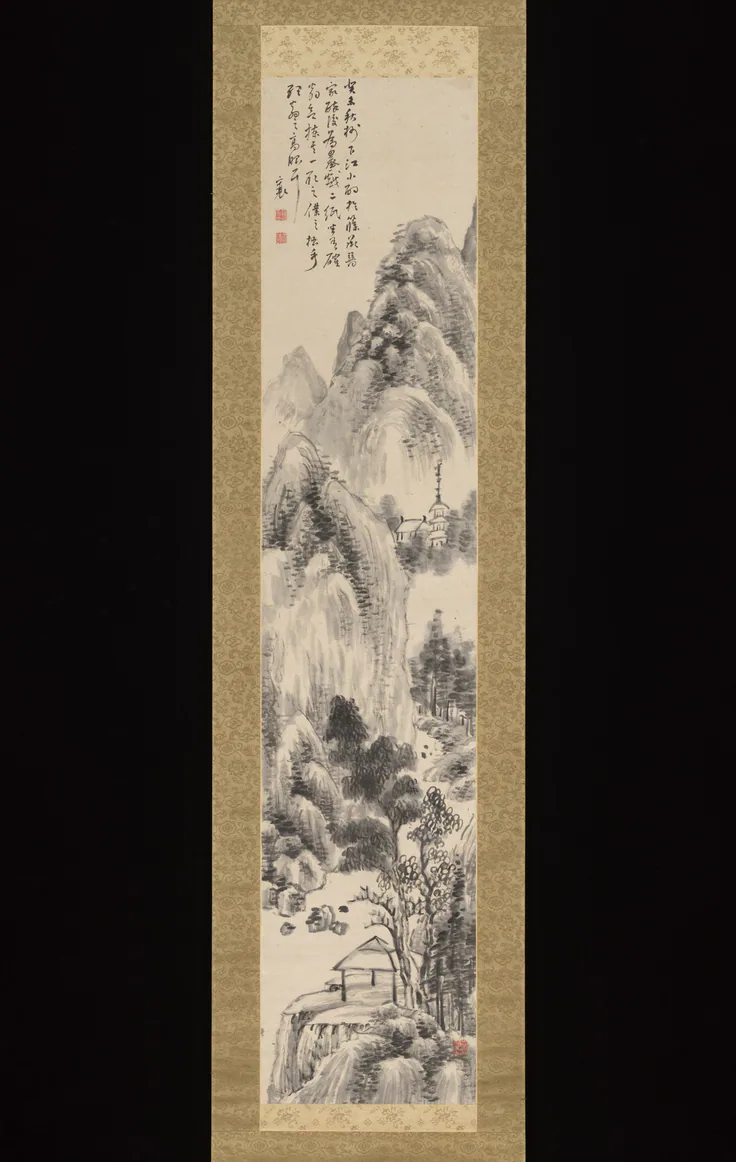 Autumn Landscape: hanging scroll; ink on paper by Rai San’yō, 1823.